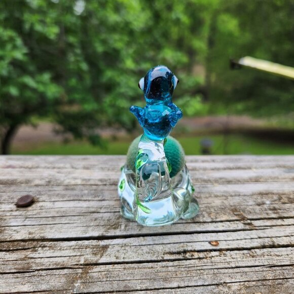 Vintage Art Glass Bird Felt Nest Pin Cushion With Blue Bird on Nest Green Accent - Picture 6 of 9